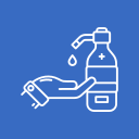 Hand holding a pump bottle of hand sanitizer