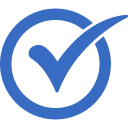 A blue checkmark inside a circle, symbolizing verification or completion.