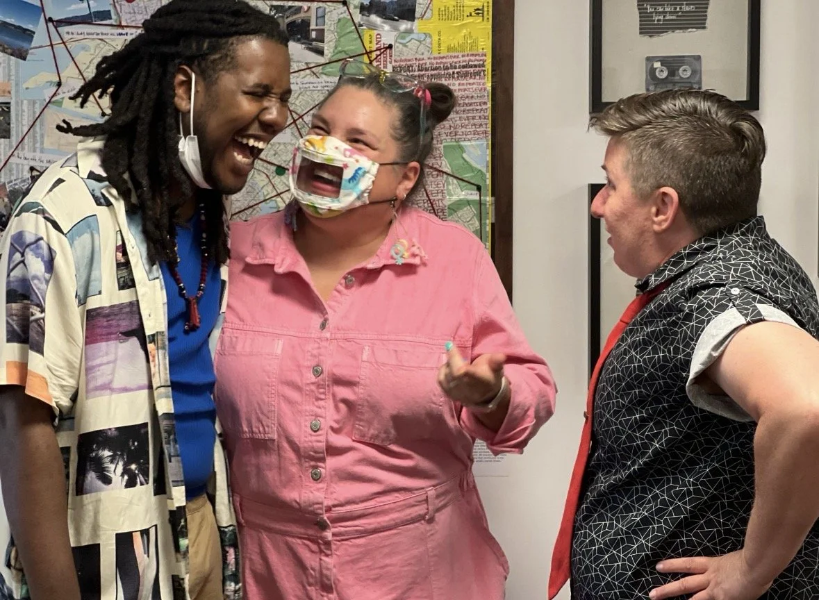 Soultree (Poet), Jen Eastridge (curator) and Alaina Foster (Poet/Artist) at QUEER show opening night
