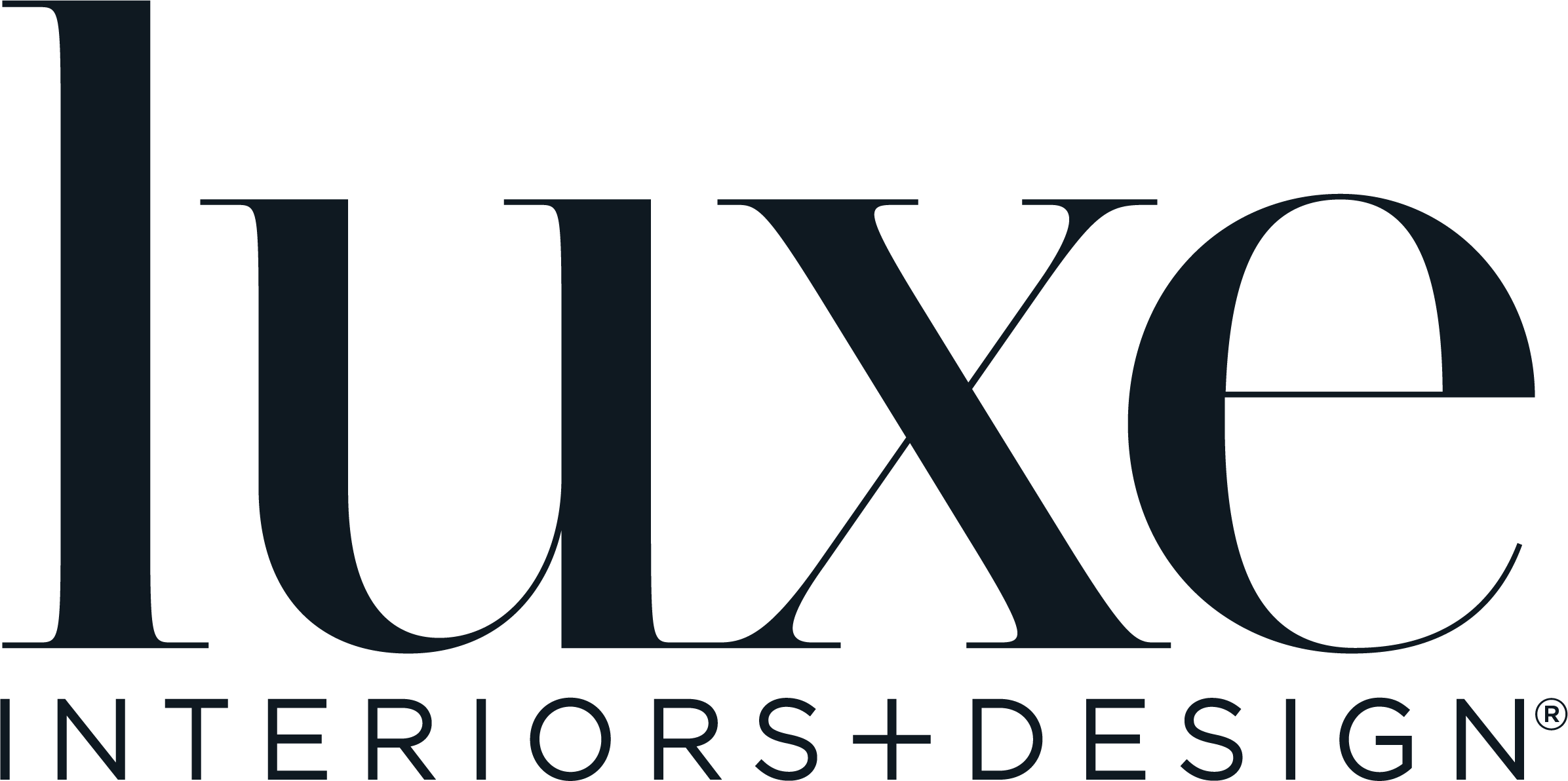 Luxe Interiors + Design logo with large black text 'Luxe' and smaller text 'Interiors + Design' beneath.