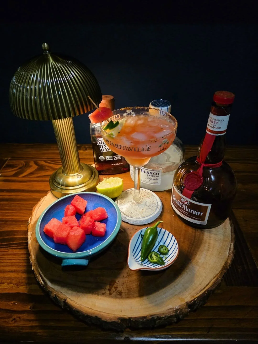 This week's Sip: Spicy watermelon Margarita 🍹🌶 🍉 
 
~SIP &amp; BE SOCIAL 

Recipe: add into Shaker with ice
- 2oz of Blanco tequila 
- 1 fresh lime squeezed 
- 1oz grand Marnier
- 2-3 cubes fresh watermelon muddle in shaker
- 2-3 Jalape&ntilde;os
