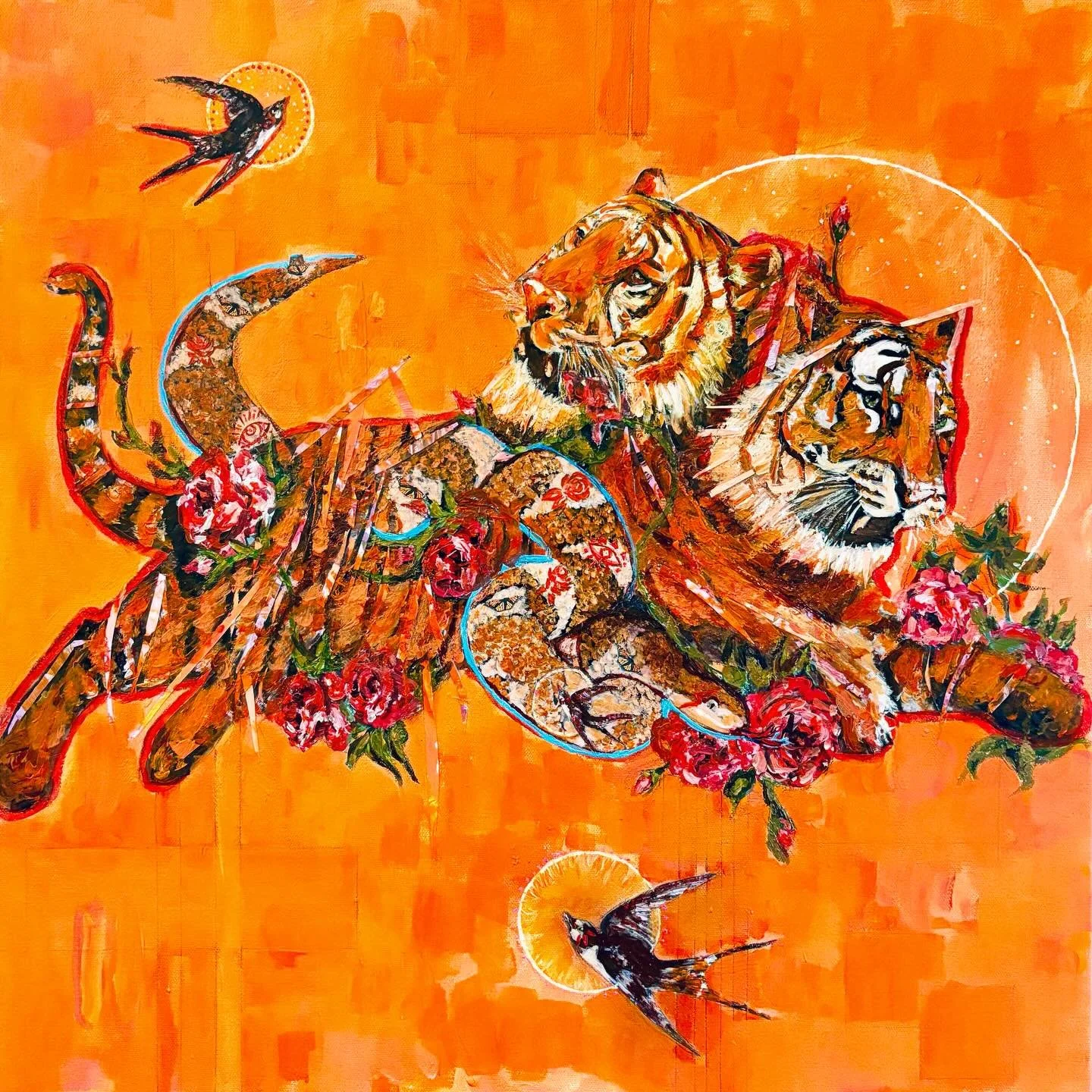 Twin Spirits With My Dark Passenger. &diams;️SOLD. Acrylic on canvas. I&rsquo;m really interested in exploring the breakdown and reconfiguration of figures in my newest series. Also obsessed with the shock of blue. 🖤 #acrylicpainting #ghosts #netamo