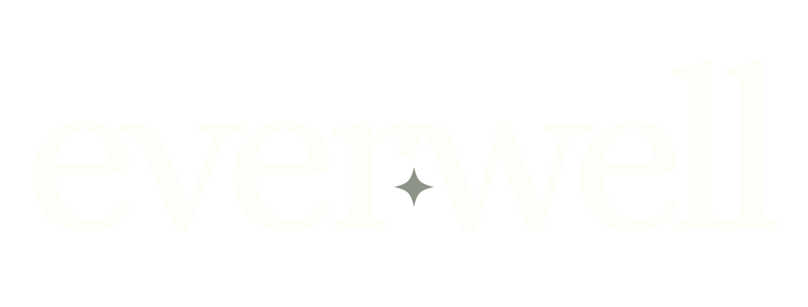 Stylized white text on black background spelling 'everwell' with a small star shape inside the letter 'v'.