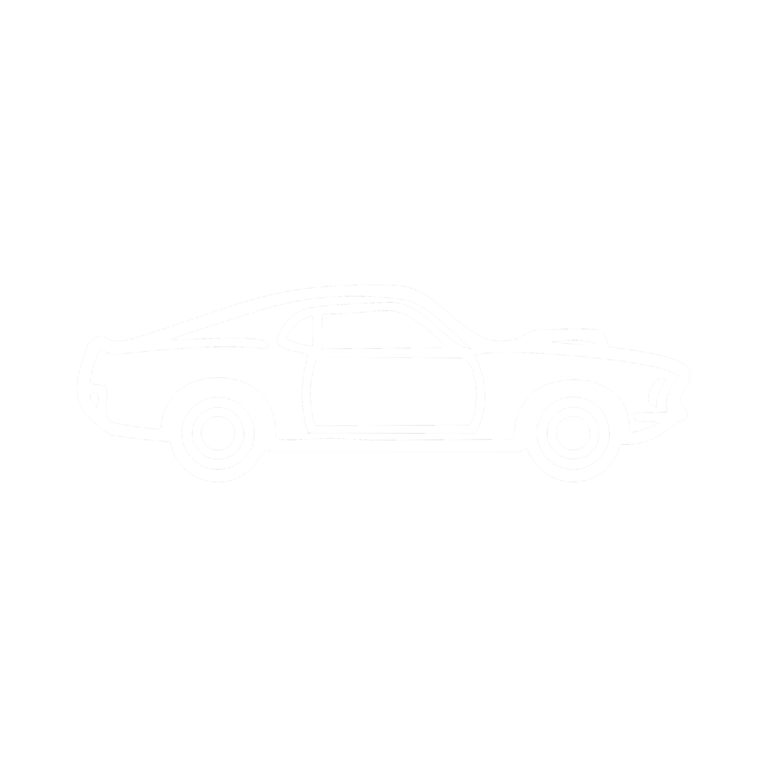 White outline drawing of a vintage sports car on a black background.