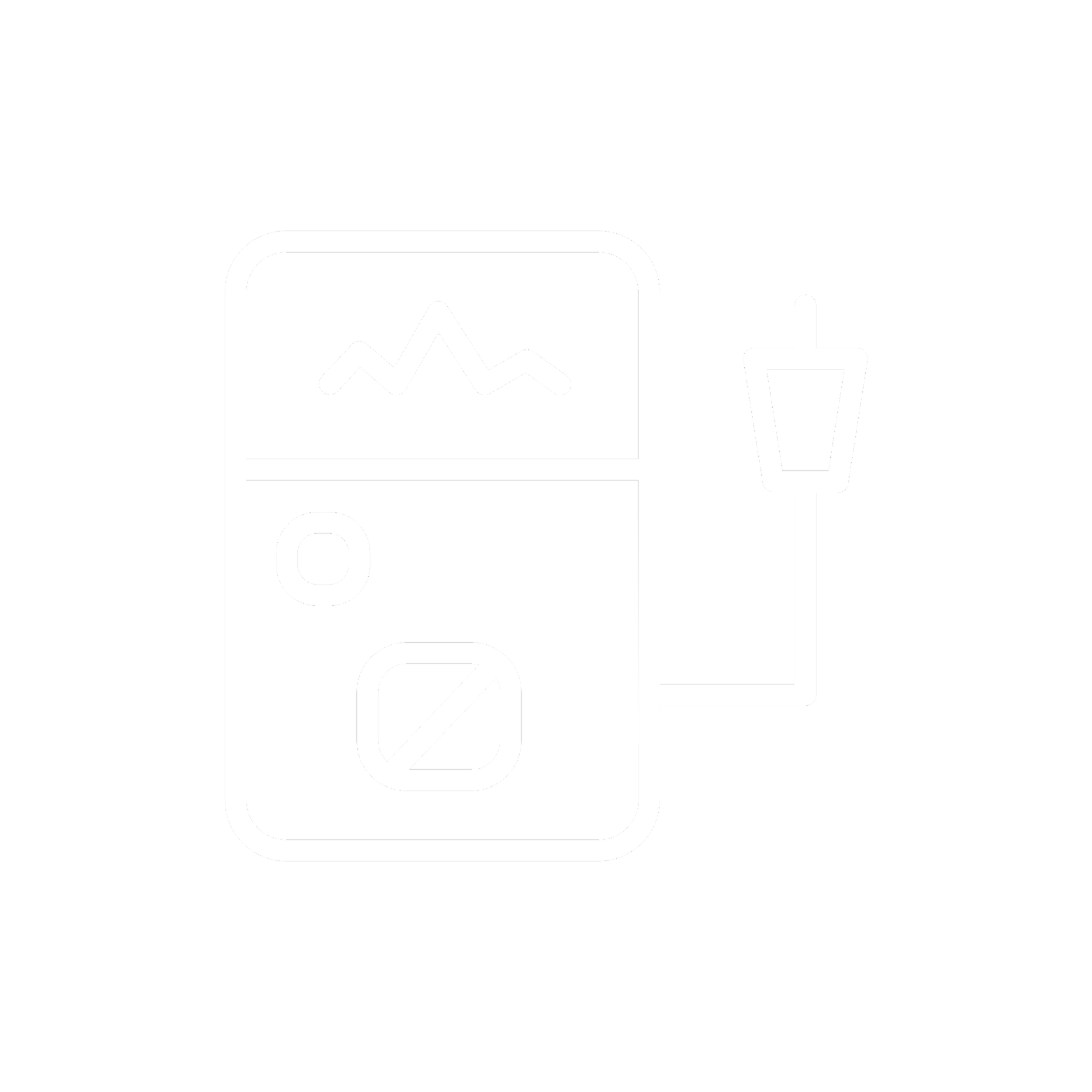 Line graph, circle, and percentage symbol icons on a device with a probe indicating medical or health monitoring.