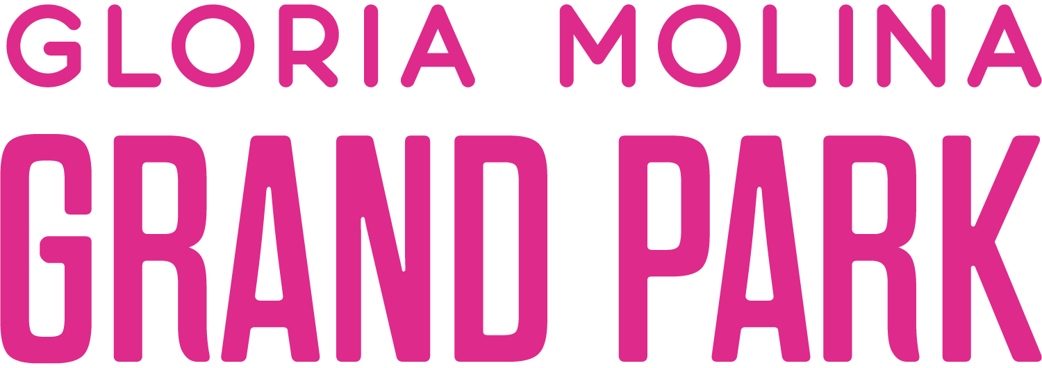 Logo with text reading "Gloria Molina Grand Park" in large pink font on a transparent background.