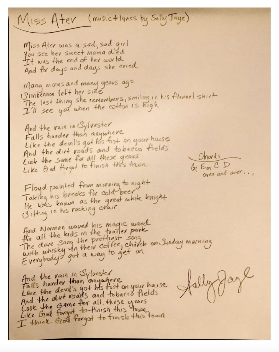 Handwritten Song Lyrics