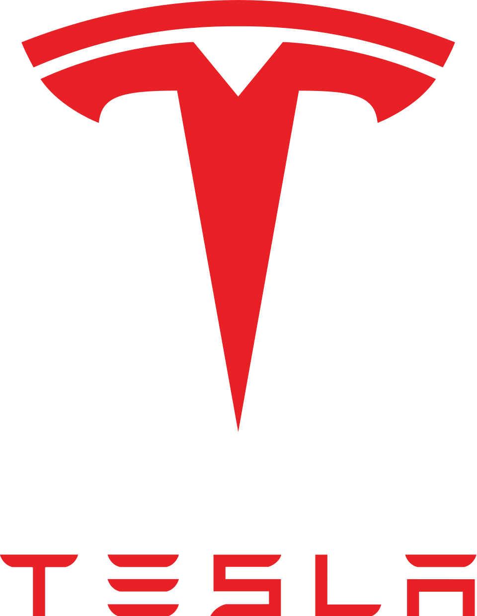The Tesla logo consisting of a stylized red 'T' with the word 'TESLA' written below in red.