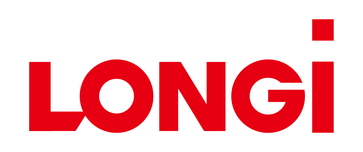 The image shows the word 'LONGI' in bold red letters with a sylised lowercase i