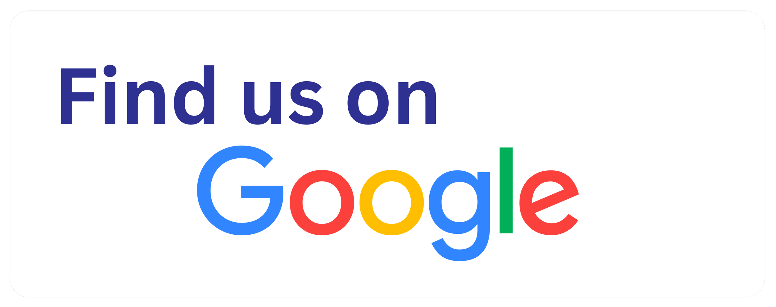 Google logo with the text 'Find us on' above it.