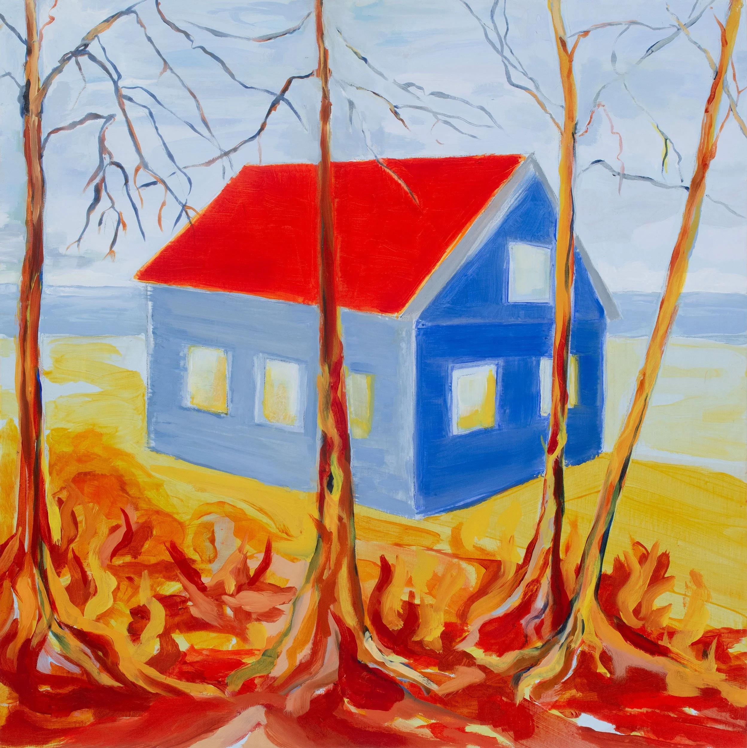 Martha Ferguson, "Phoenix & the Sea House",  acrylic and oil on wood panel  (16" x 16")