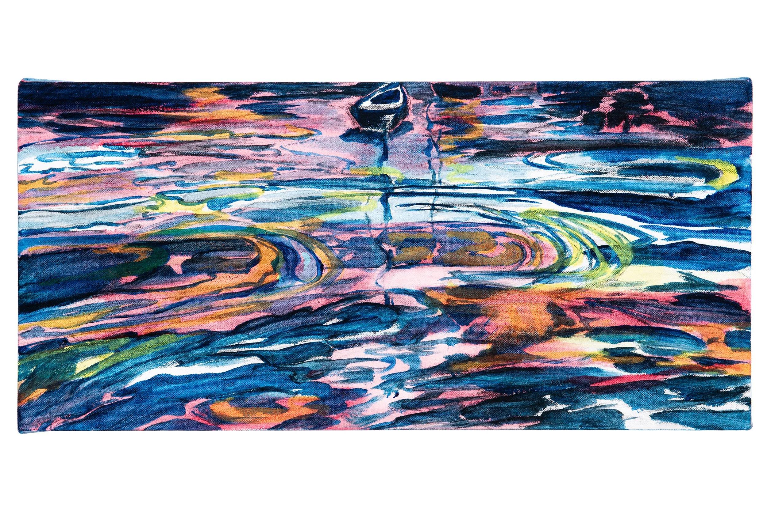 Martha Ferguson, 
"Pulpit Harbor Reflections" oil on canvas, (9" x 19")