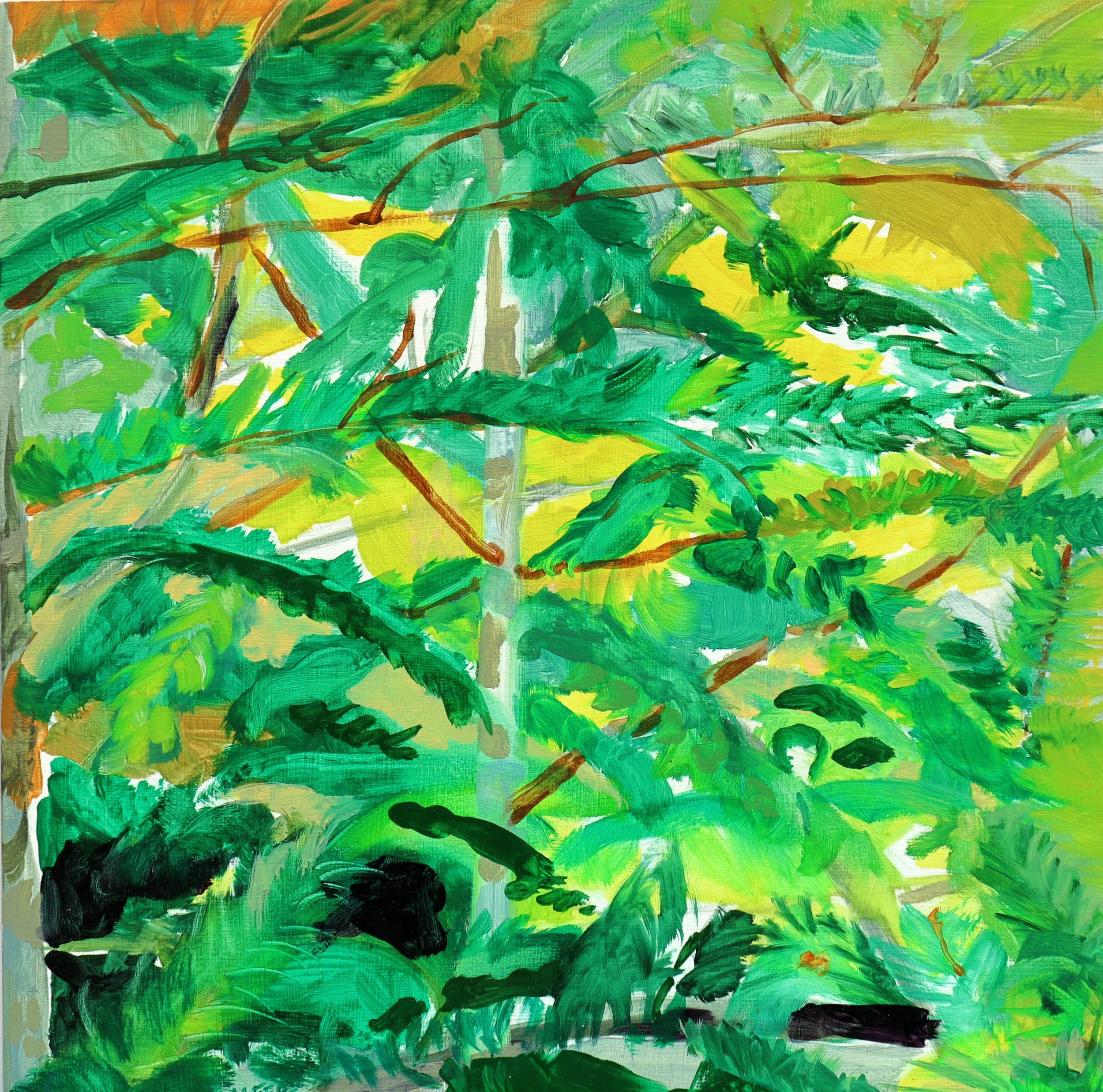 Martha Ferguson, "Lost in Pine I" , oil on panel, 14" x 14"