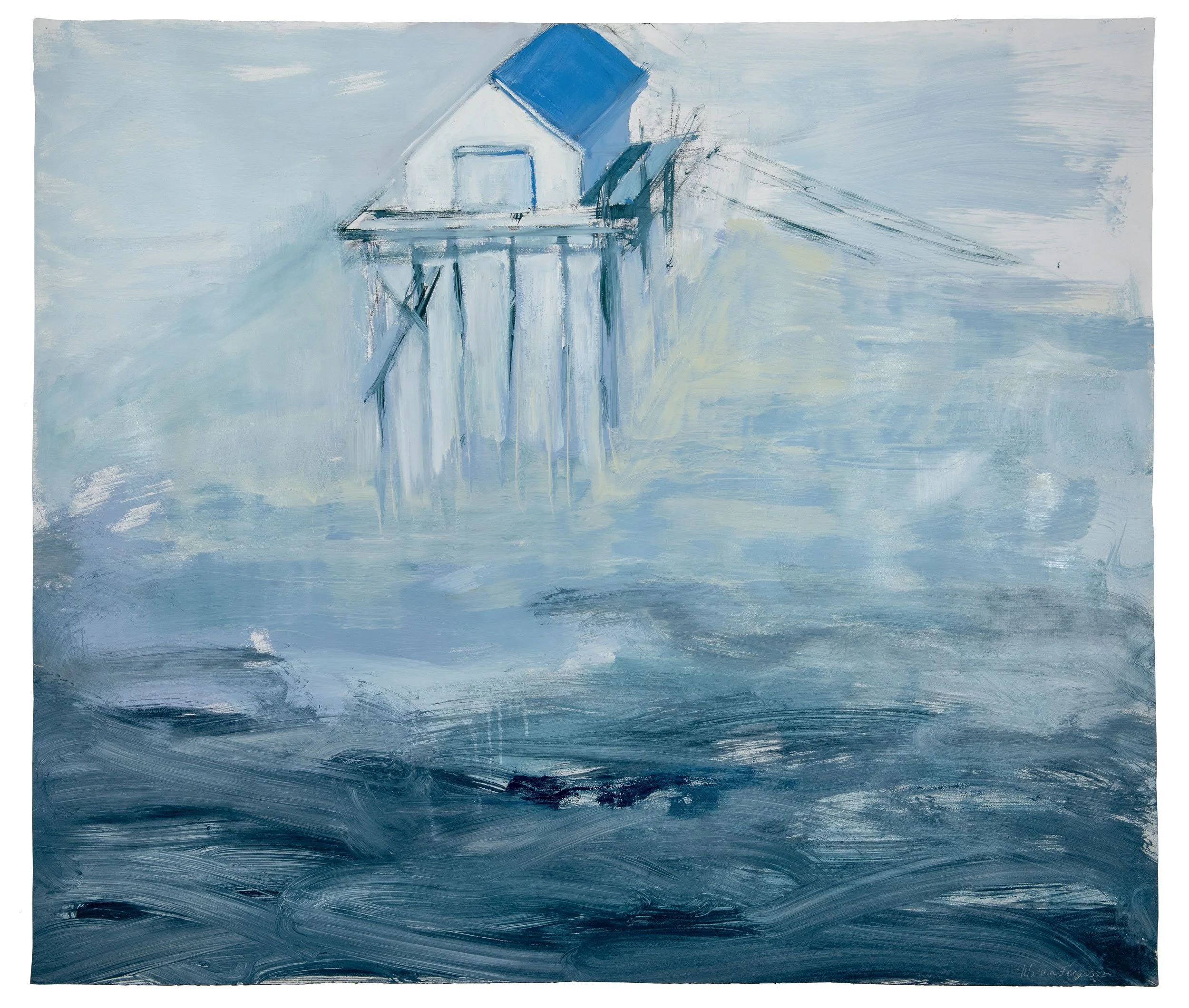 Martha Ferguson, "Floating Boat House", oil paint on paper (45" x 52")