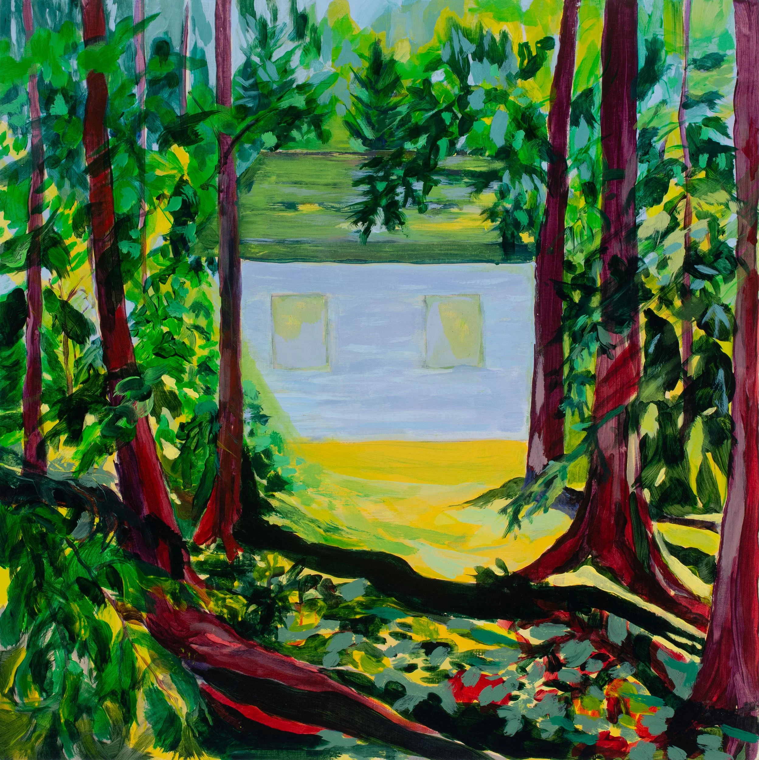 Martha Ferguson, "Swallowed By Forest", acrylic and oil on wood panel (16" x 16")