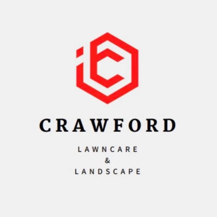 Logo with a red hexagon containing a stylized 'C'. Below the logo, it reads 'CRAWFORD' and underneath in smaller text, 'LAWNCARE & LANDSCAPE'.