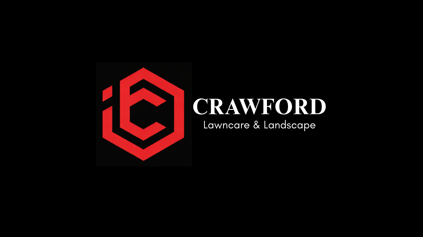 Crawford Lawncare & Landscape logo with a red hexagon design and the text 'CRAWFORD Lawncare & Landscape' on a black background.