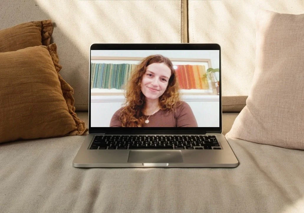 Laptop screen view of an online therapy session for women in progress