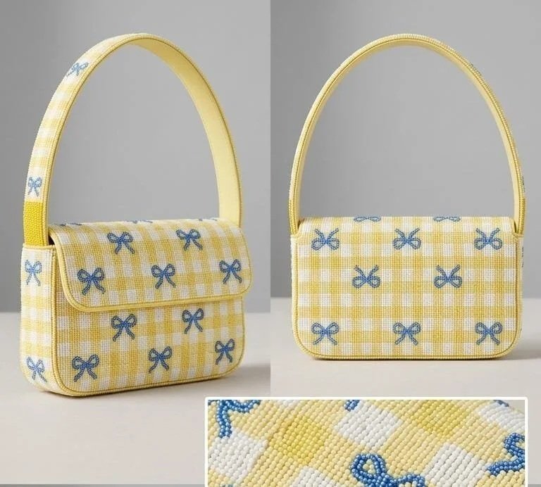 Beaded purse- Yellow checked design