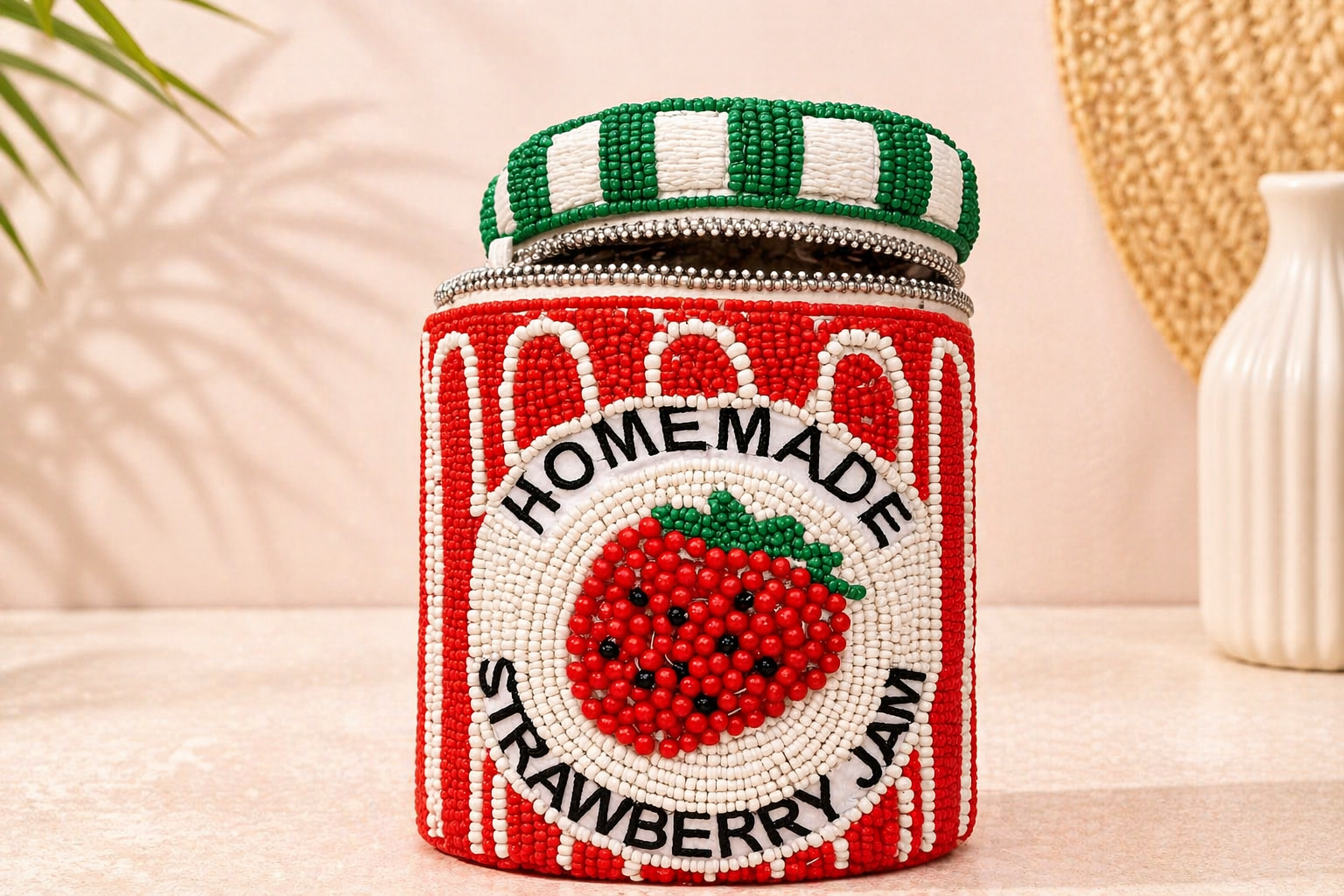 Beaded tiffin box with strawberry design