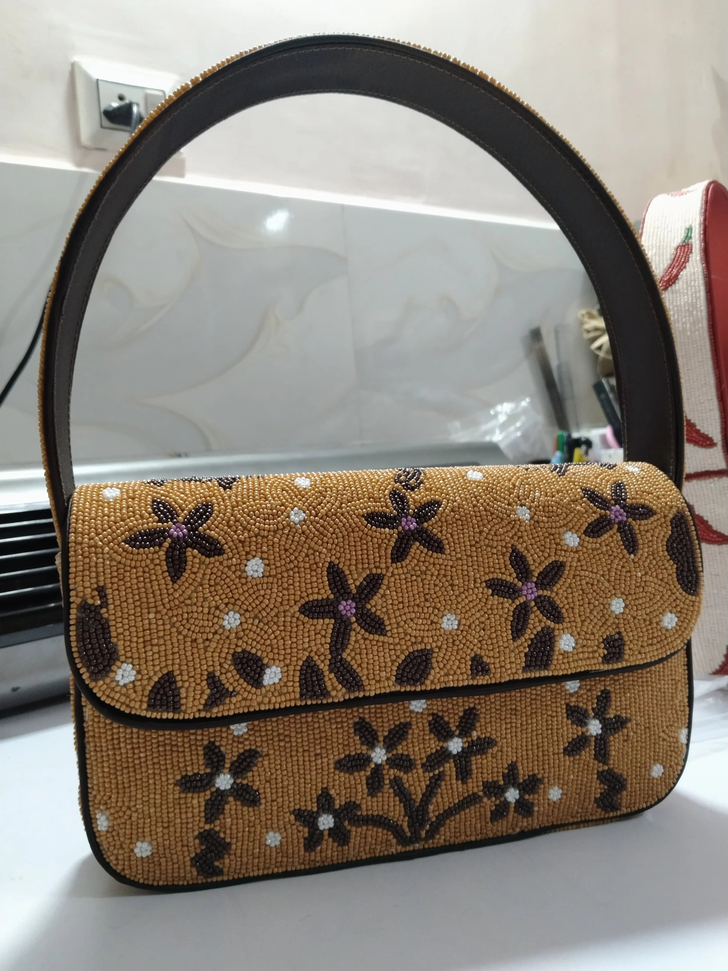 Beaded purse-brown