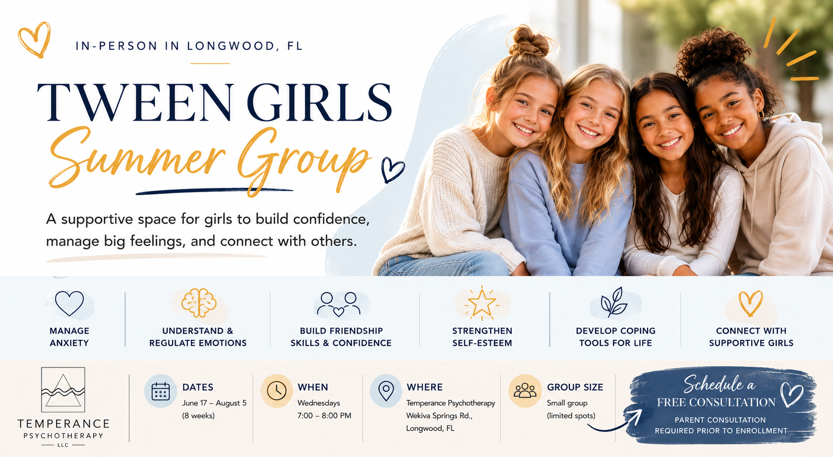 In-person summer tween girls group in Longwood, FL