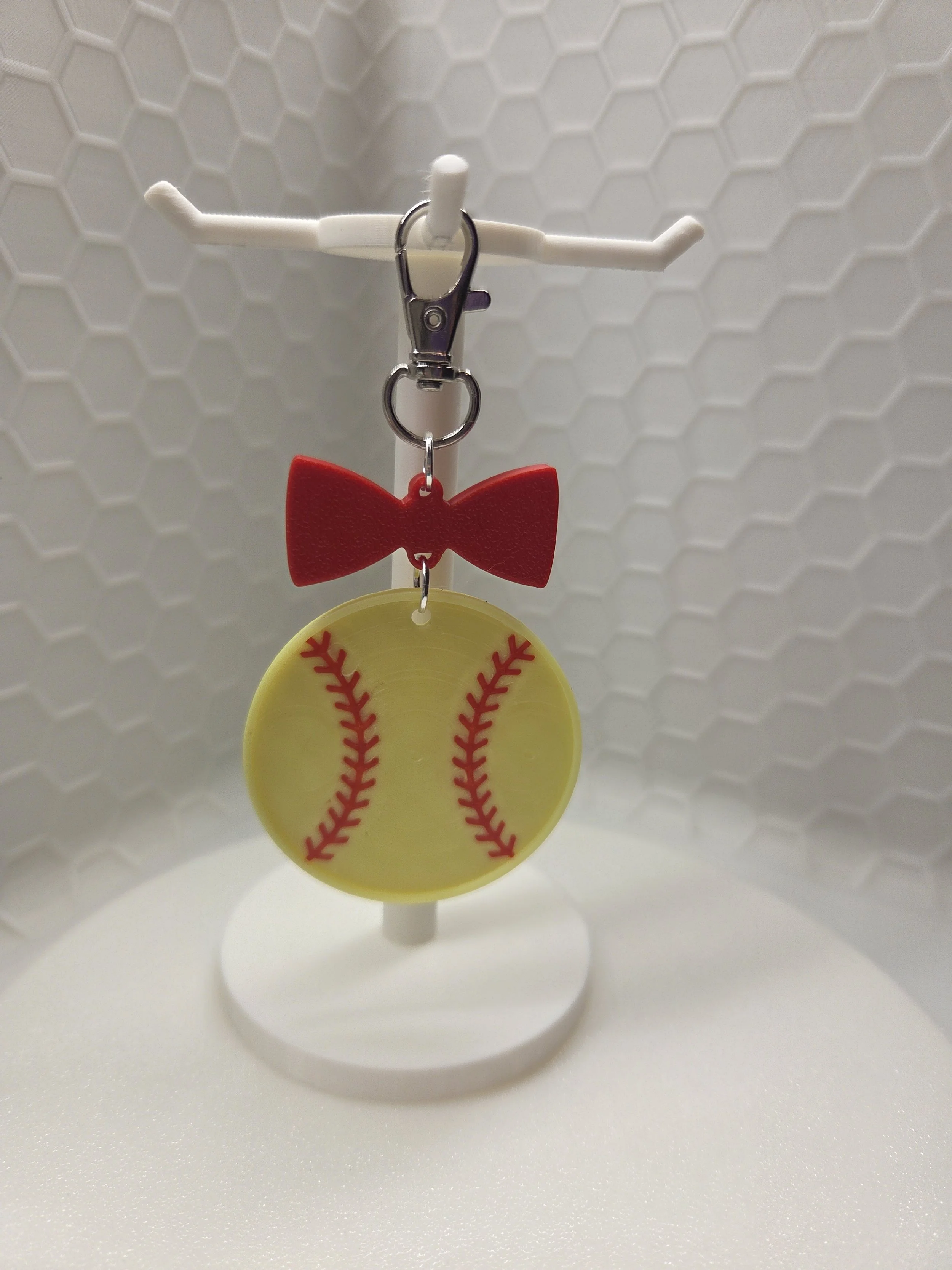 Softball Keychain with Bow