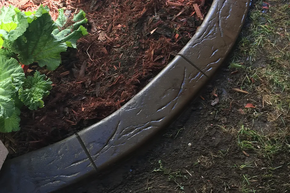 Decorative concrete curbing with Spanish texture in backyard