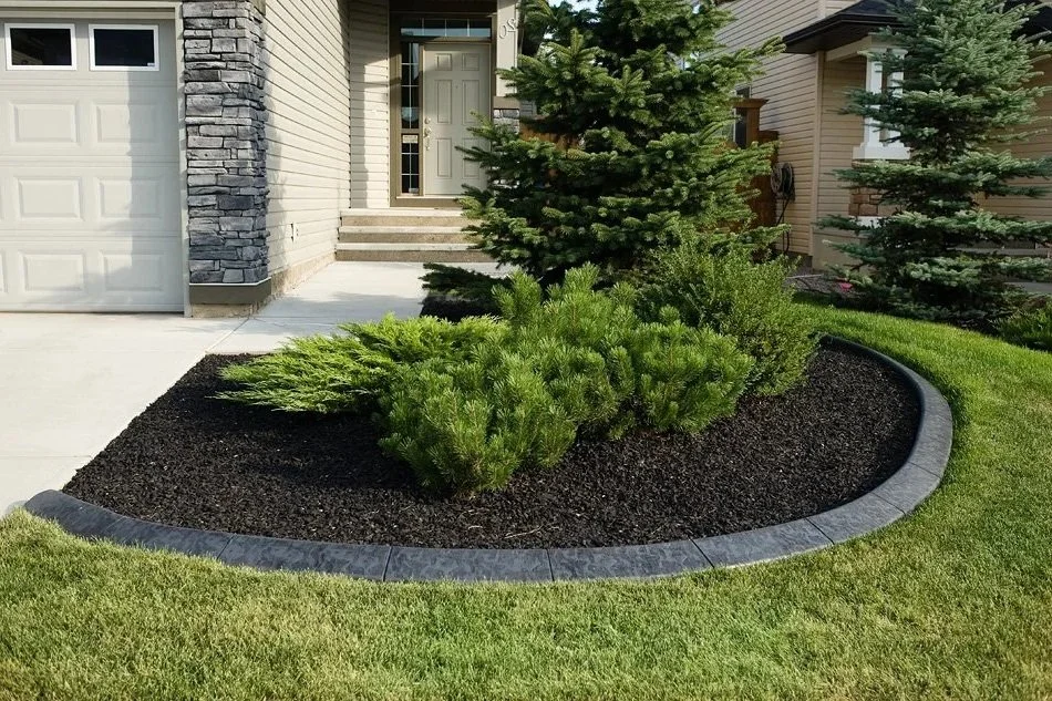 Concrete edging shaping front lawn design