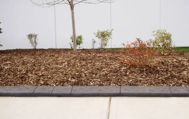Clean, concrete textured landscaping by commercial landscape