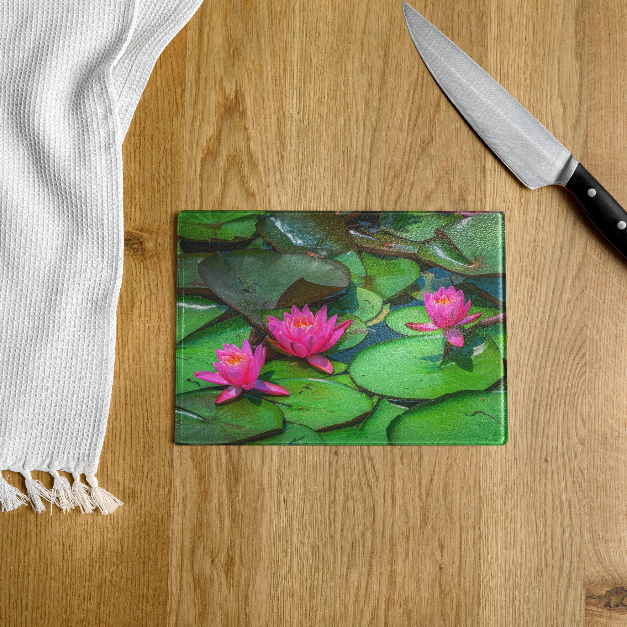 Pink Water Lily Glass Cutting Board