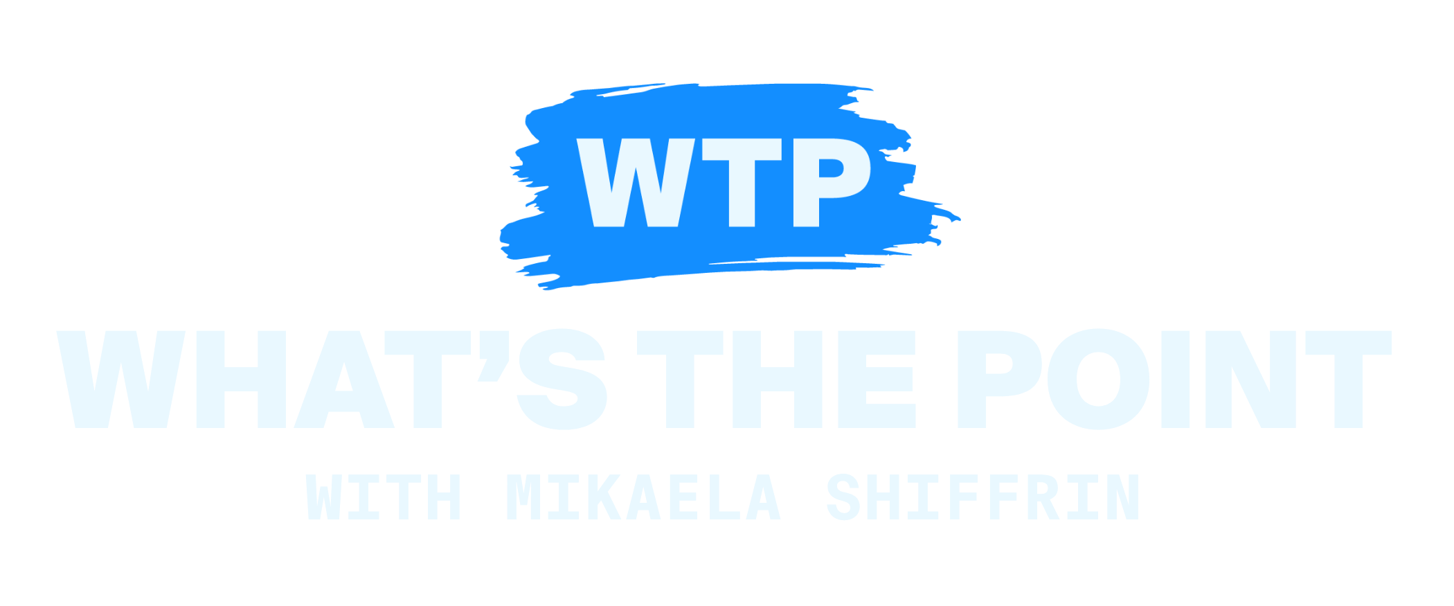 What's the Point with Mikaela Shiffrin podcast logo featuring blue brushstrokes and white text