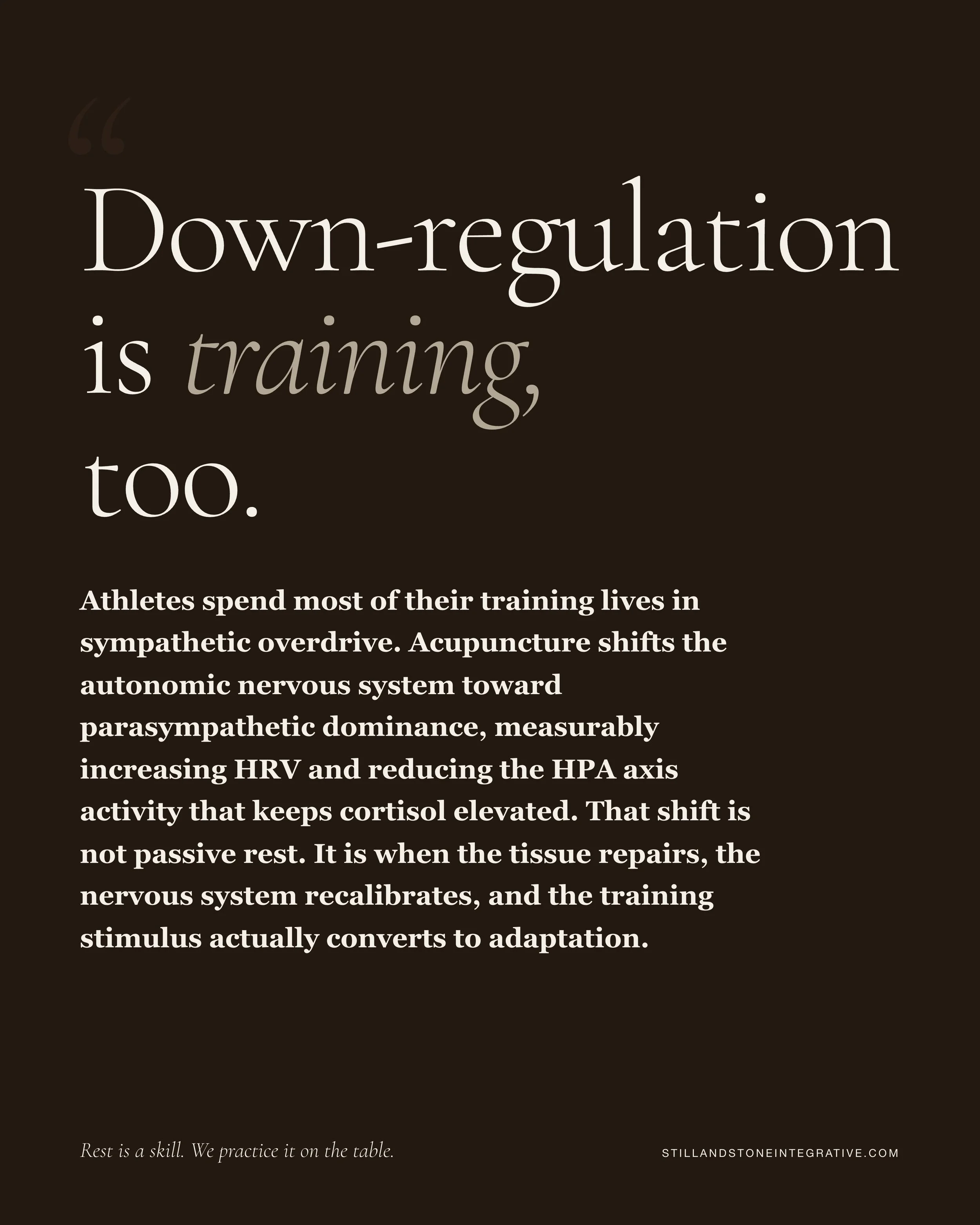 Acupuncture isn&rsquo;t just a feel good thing. It measurably shifts your nervous system out of fight or flight so your body can finally do something with all that hard work you&rsquo;ve been putting in.
#acupuncture #athleterecovery #nervoussystemhe