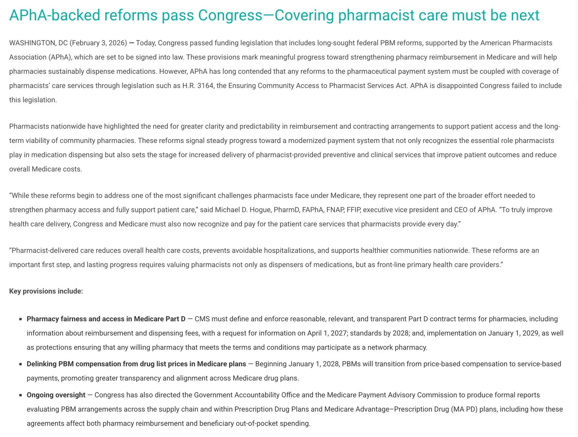 PBM reform is finally moving at the federal level - and it matters.

In the new government funding law, Congress took a real step toward undoing one of the worst incentives in the prescription drug supply chain by &ldquo;delinking&rdquo; PBM compensa