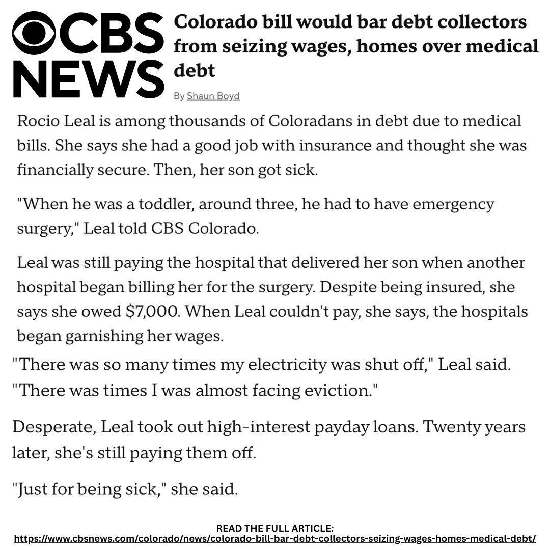 No one should have their wages garnished because they had a medical emergency. Colorado&rsquo;s HB26-1267 would have strengthened protections for patients by requiring notice, screening for discounted care or public coverage, and reasonable payment p