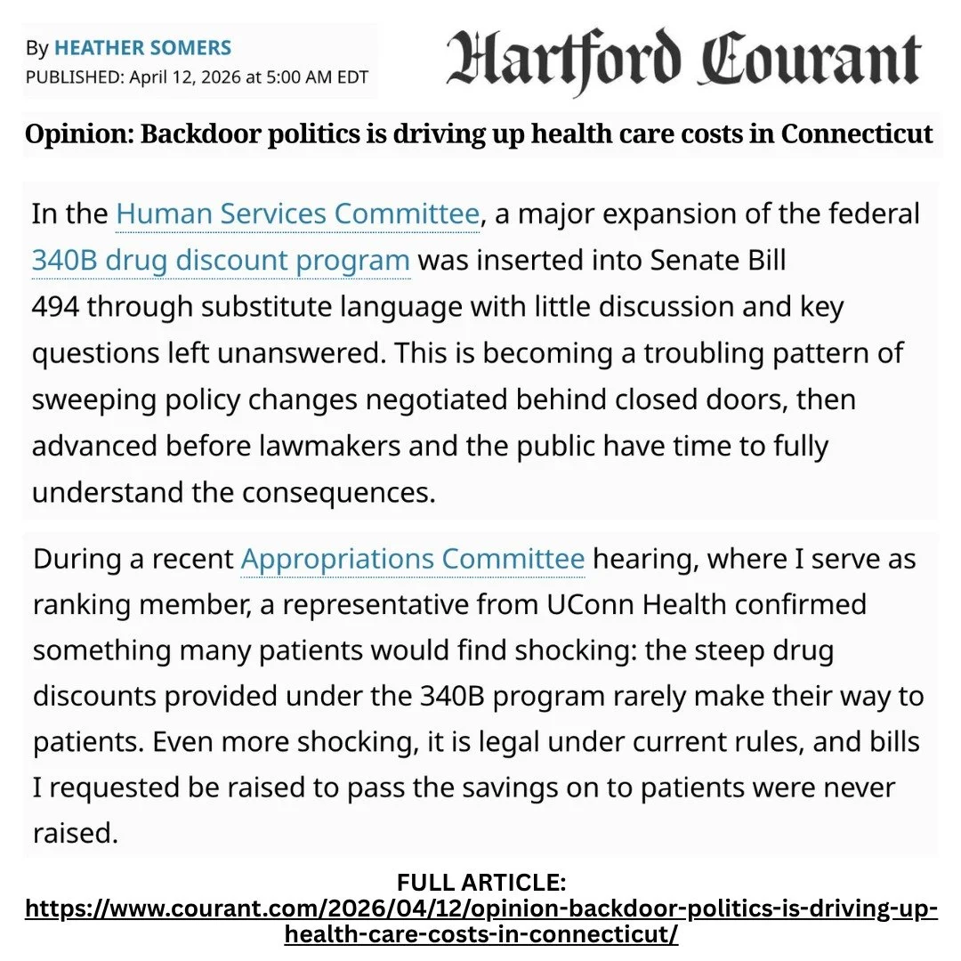 Health care costs in Connecticut keep rising - and SB 494 would make things worse. As Connecticut Senator Somers writes in her recent op-ed, this bill would move the state in the wrong direction. Instead of lowering costs for patients, SB 494 would p