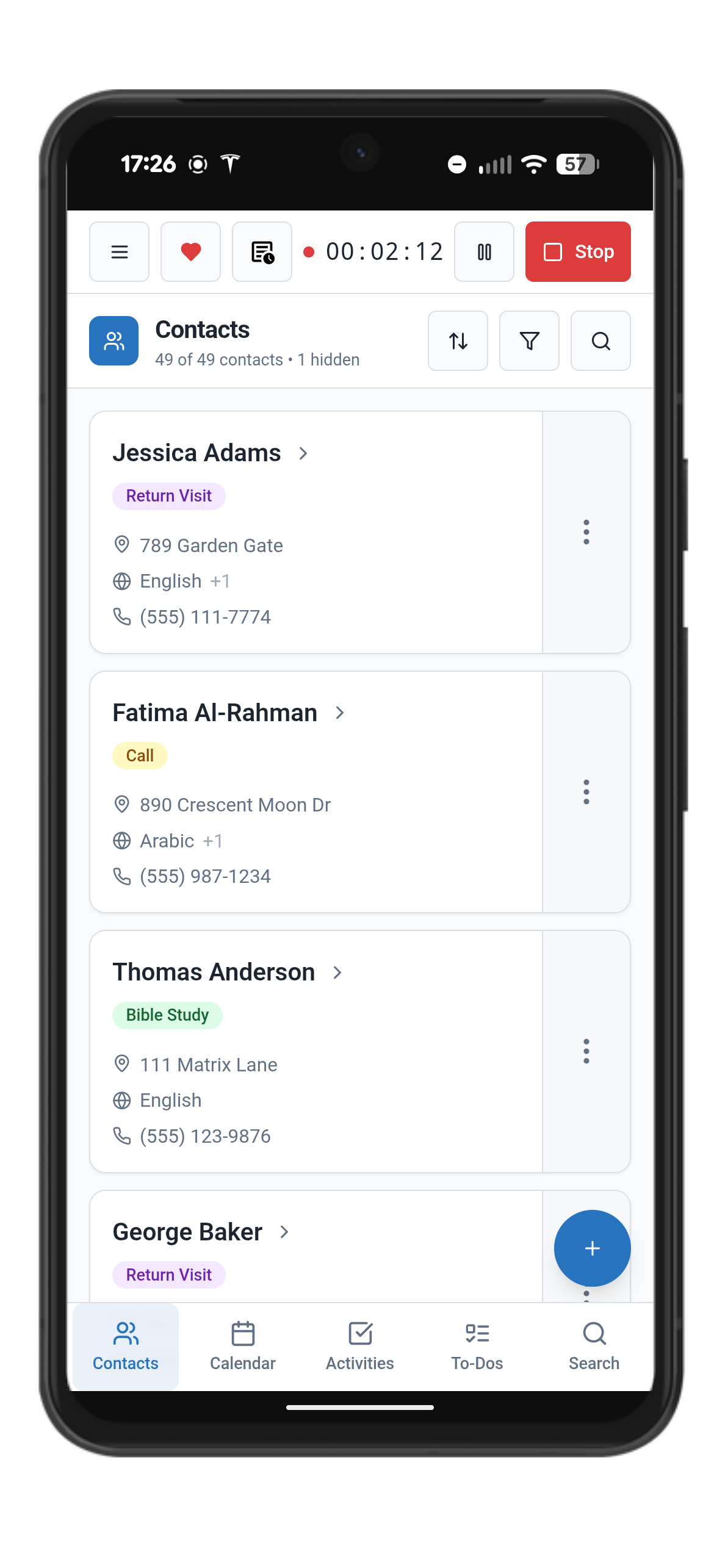 Search and filter contacts