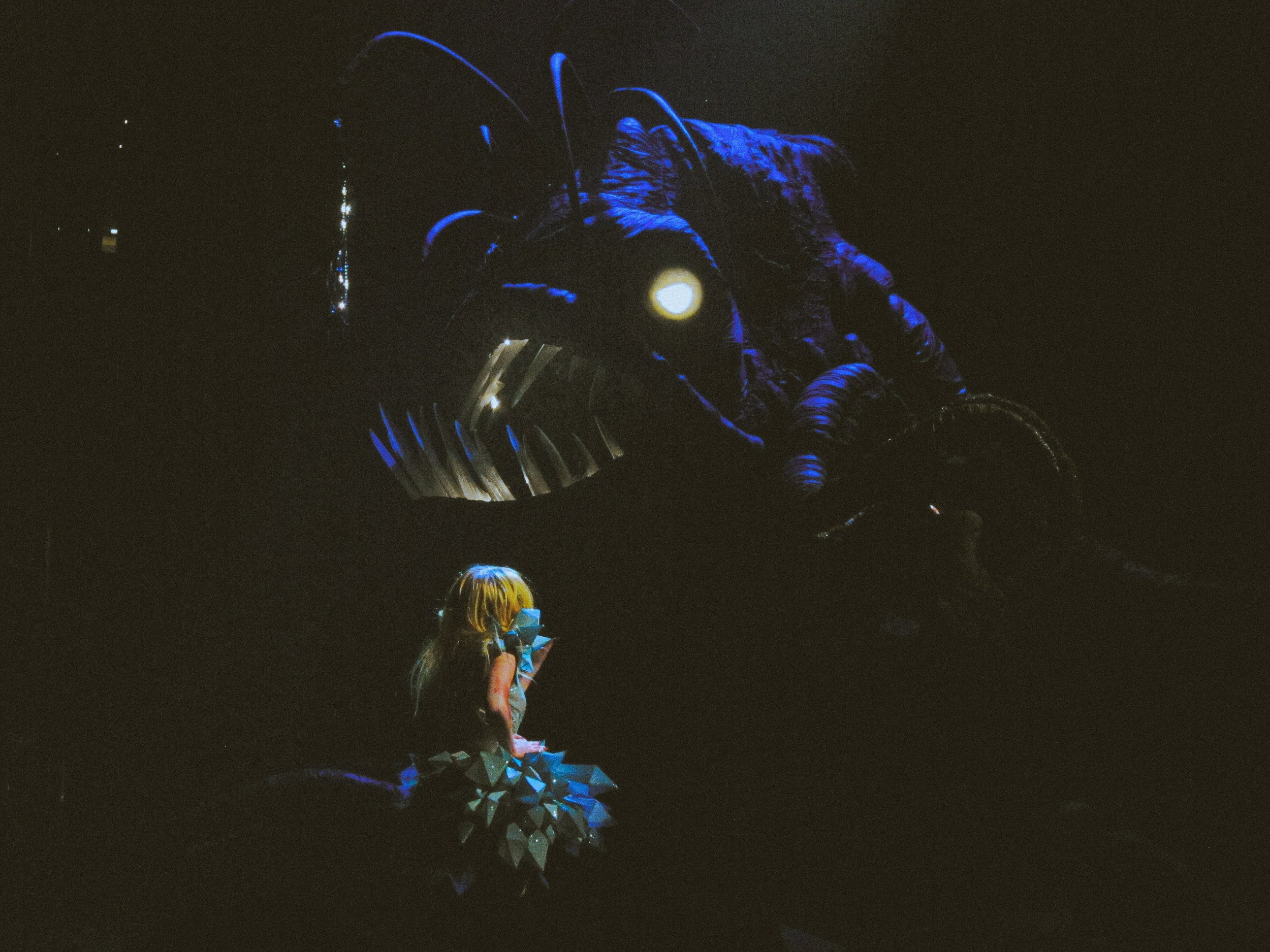 Lady Gaga challenges an angler fish in her concert Monster Ball 2010