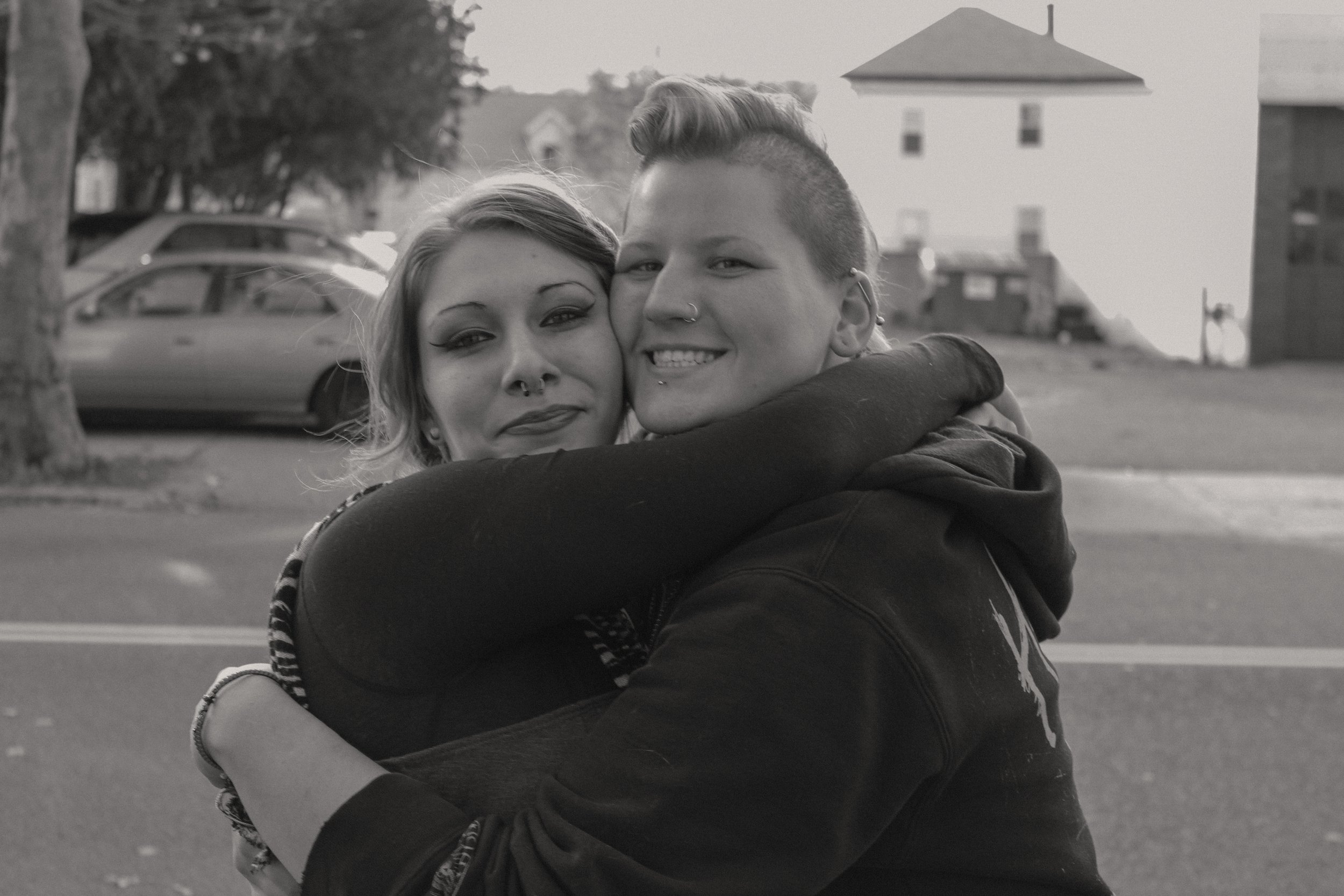 Two women hug it out