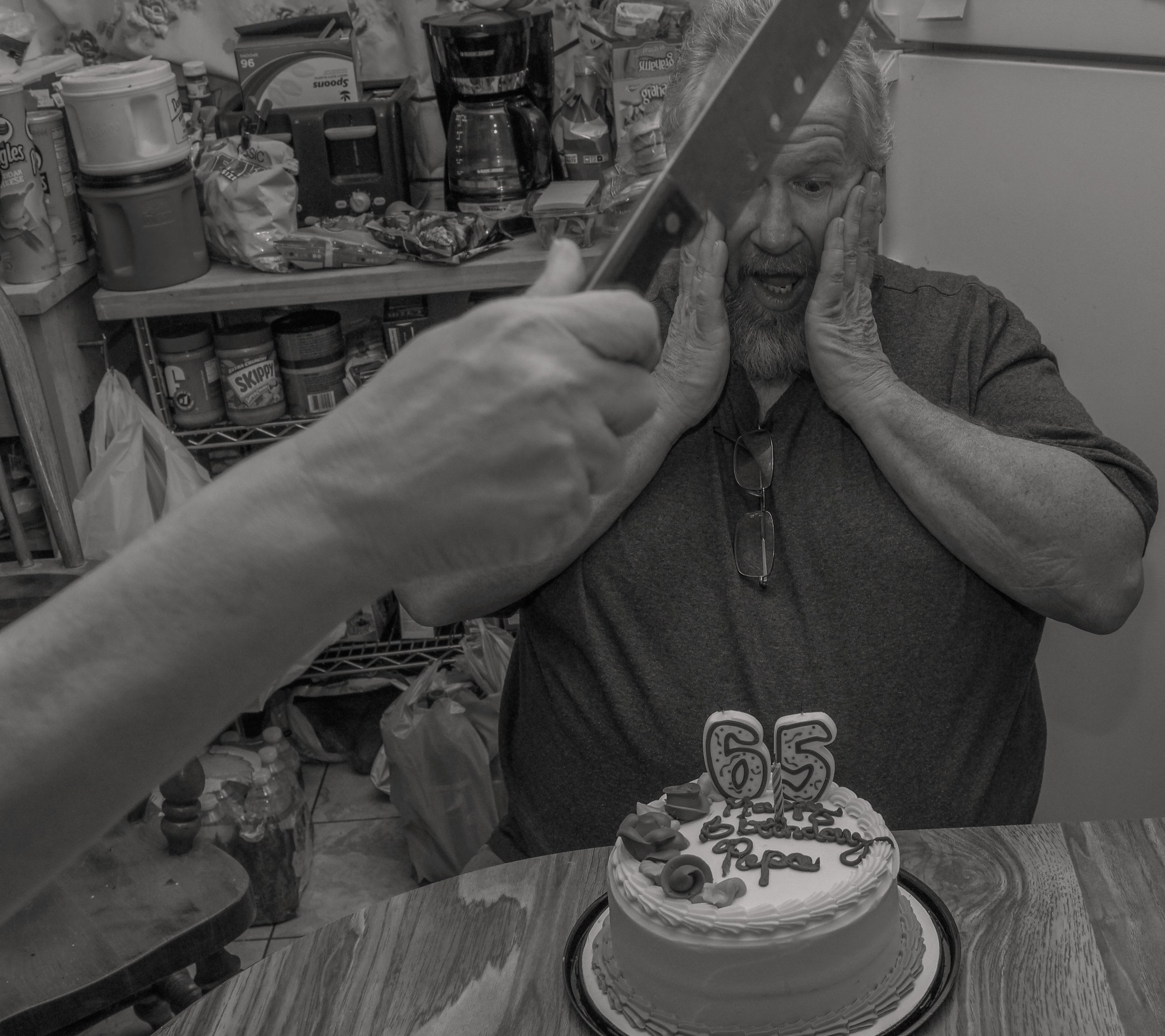 Man turns 65 and screams at cake