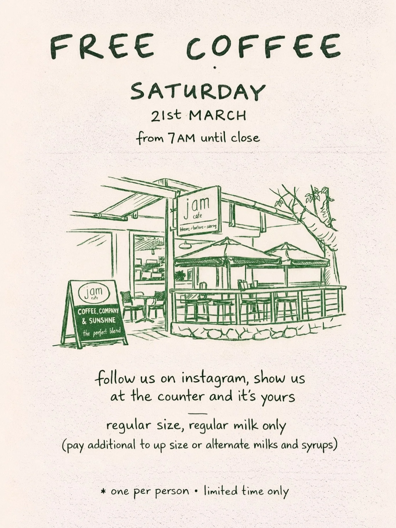 Everything&rsquo;s going up around us lately&hellip; so we thought we&rsquo;d do our bit. 
A little something from us ☕️
free coffee this saturday, 21st march valid until close. 
just follow us + show us at the counter!