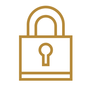 Gold outline of a padlock on a black background