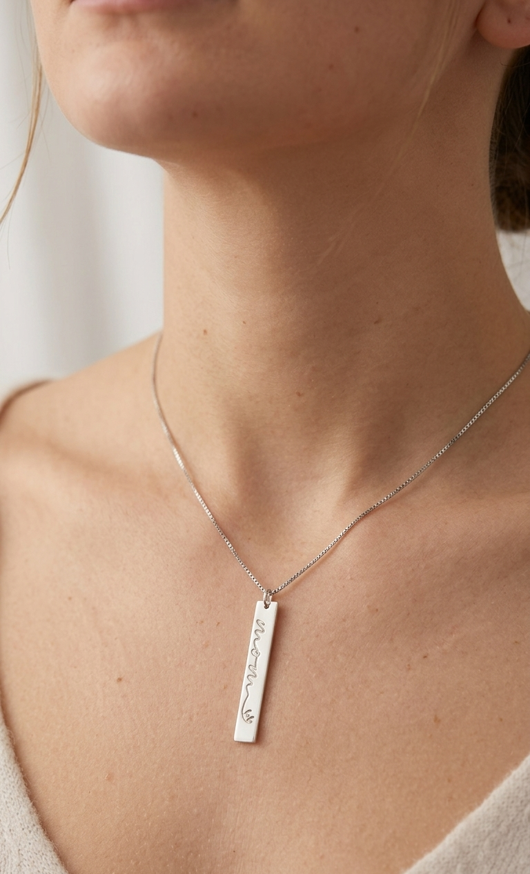 Silver Mom Bar Necklace