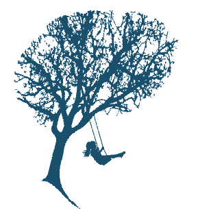 decorative detail of a girl, tree, and swing