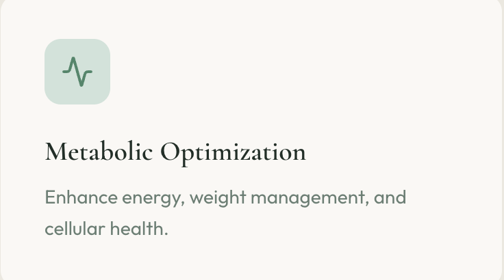 Illustration of a digital health or fitness concept with the text 'Metabolic Optimization' and the phrase 'Enhance energy, weight management, and cellular health'.