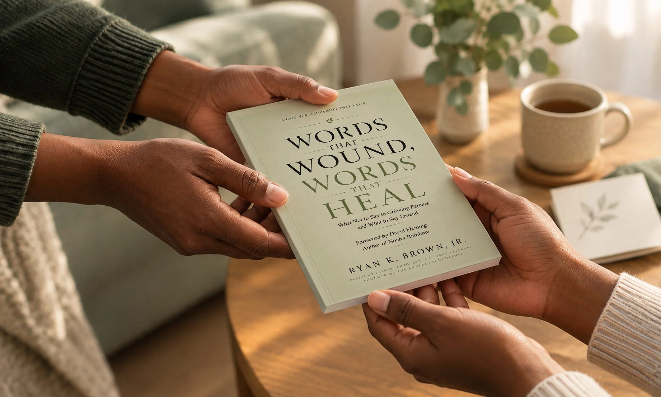 Two people sharing Words That Wound, Words That Heal by Ryan K. Brown, Jr.