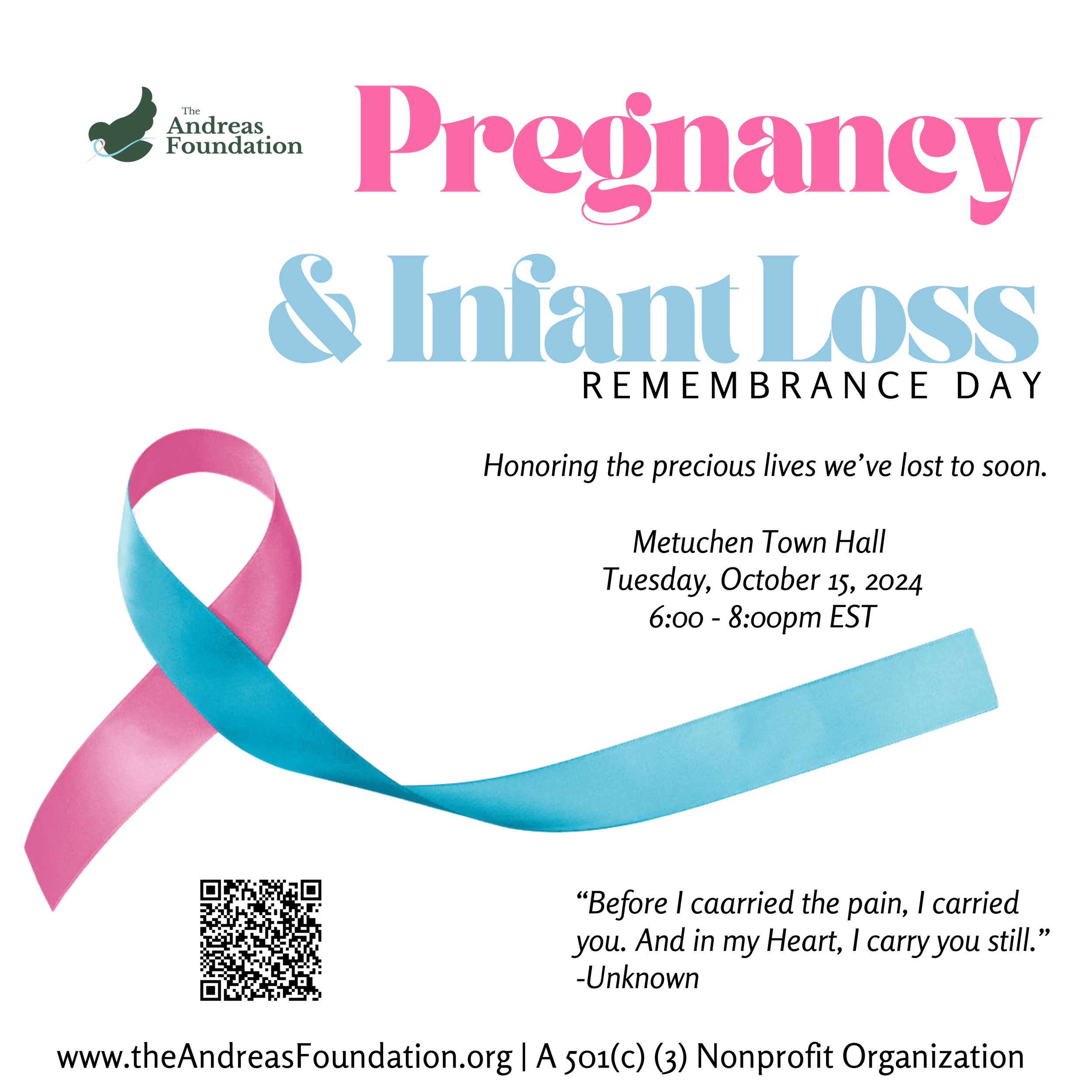 Pregnancy and Infant Loss Remembrance Day event graphic by The Andreas Foundation held in Metuchen, October 2024.