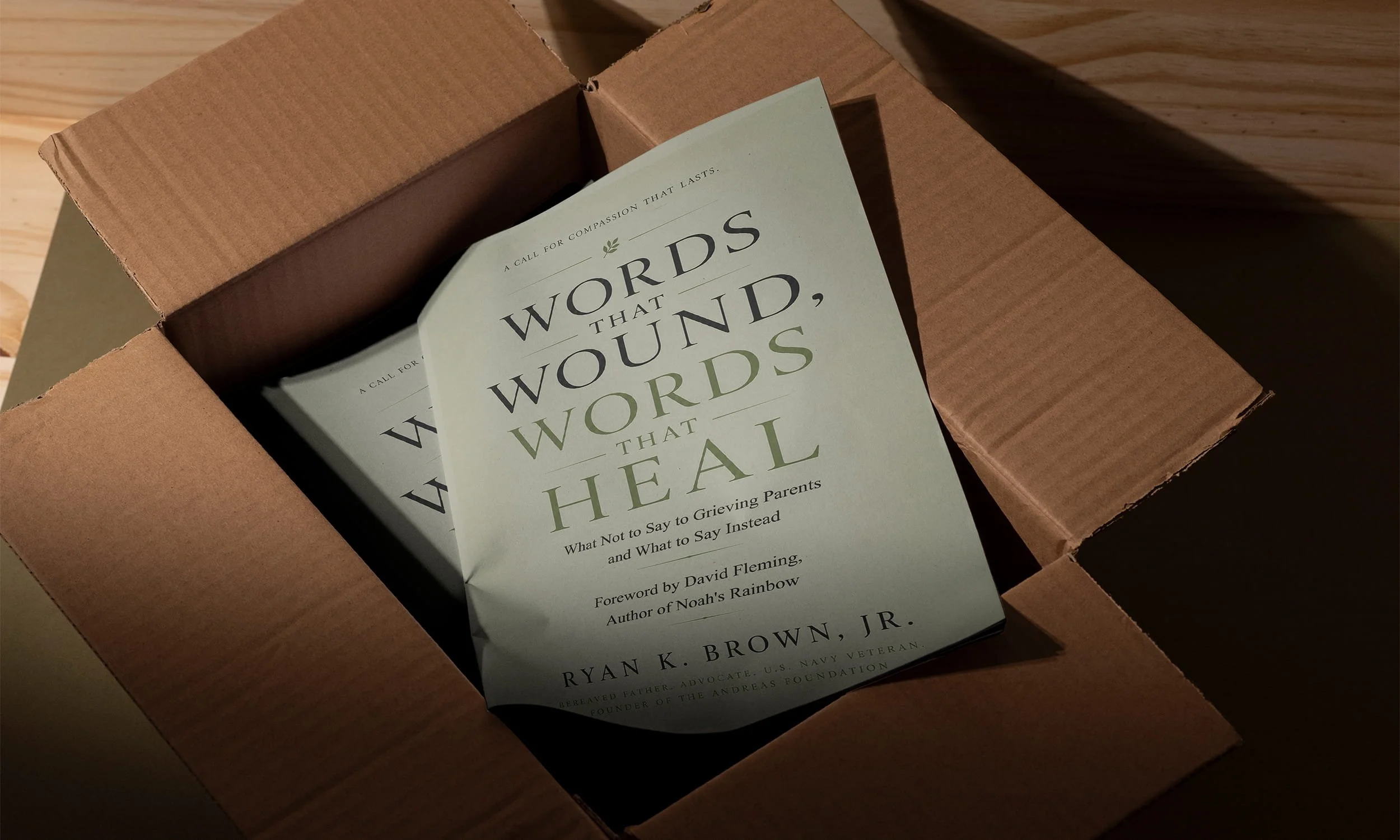 Copies of Words That Wound, Words That Heal by Ryan K. Brown, Jr. packaged for bulk orders.