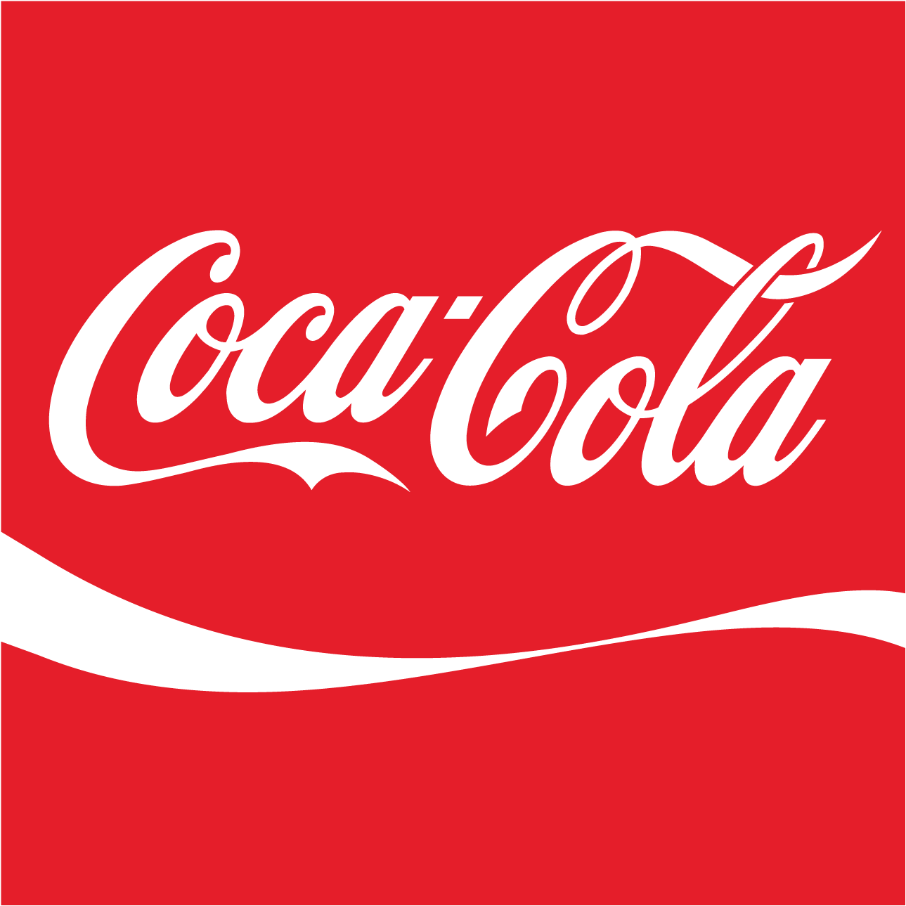 Close-up of the Coca-Cola logo with red background and white text.