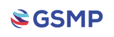 Logo with the word "GSMP" next to a stylized globe with red, purple, and blue swirling lines.